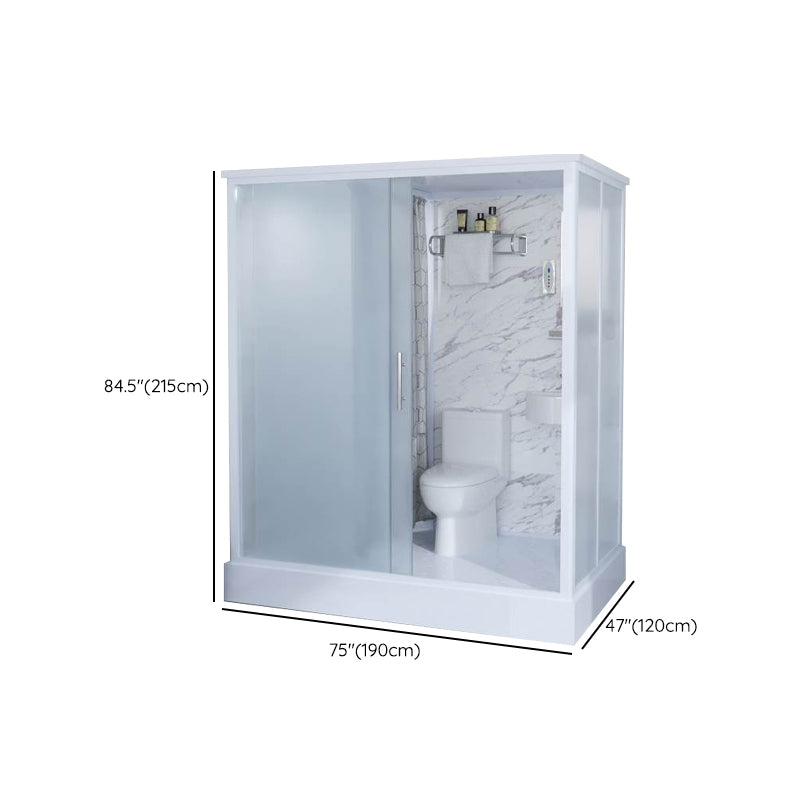 White Frosted Glass Shower Stall Single Sliding Door Shower Room