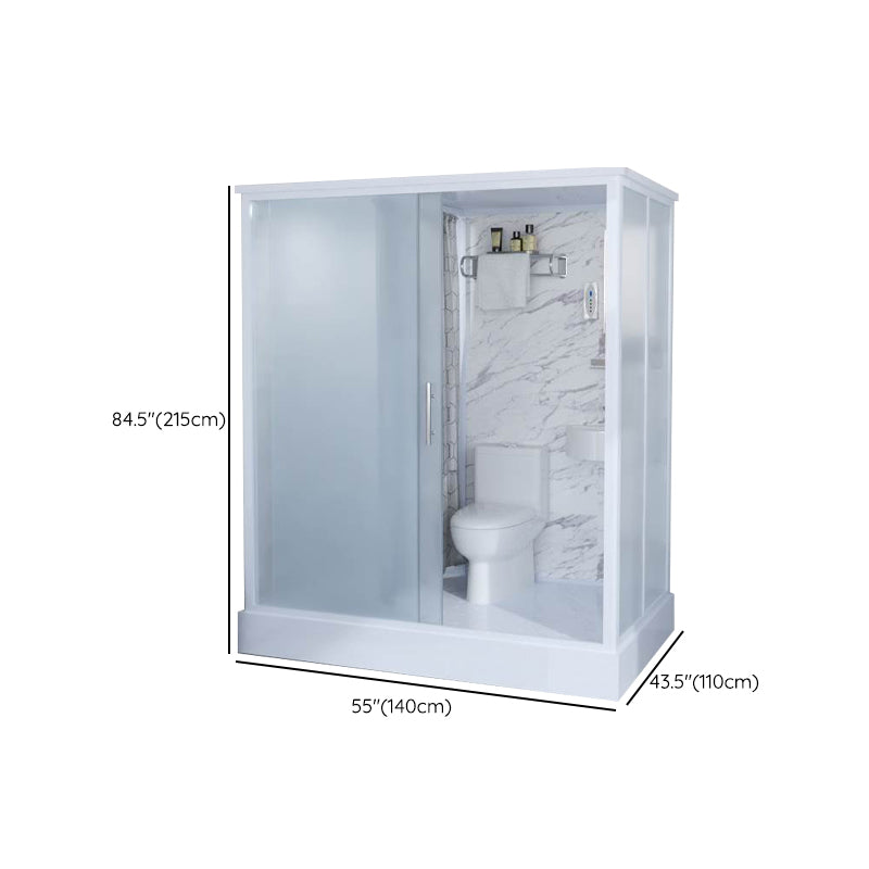 White Frosted Glass Shower Stall Single Sliding Door Shower Room