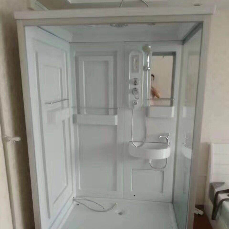 Double Sliding Rectangle Shower Kit White Frosted Shower Stall