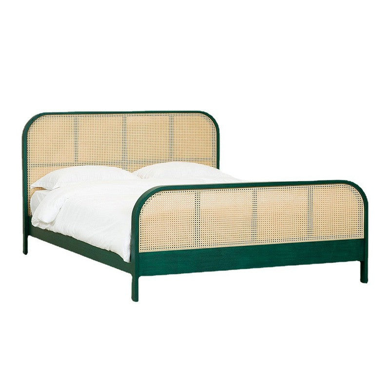 Natural Solid Wood Standard Bed Tropical Panel Bed with Headboard and Footboard