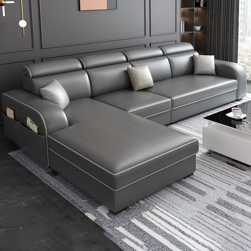 31.49" Tall Sectional Sofa Faux Leather/Linen Modular Sofa with Cushion Back