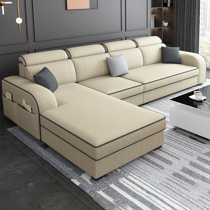 31.49" Tall Sectional Sofa Faux Leather/Linen Modular Sofa with Cushion Back