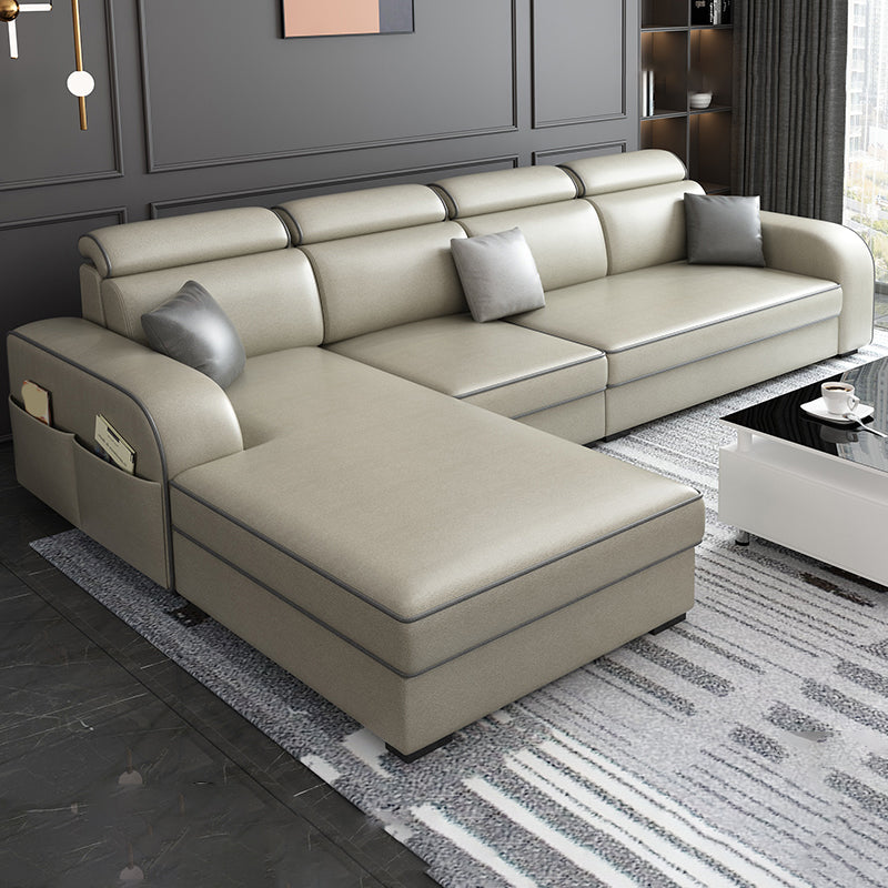 31.49" Tall Sectional Sofa Faux Leather/Linen Modular Sofa with Cushion Back