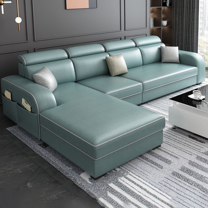 31.49" Tall Sectional Sofa Faux Leather/Linen Modular Sofa with Cushion Back