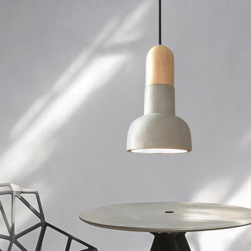 Dome Restaurant Pendant Light Fixture Industrial Cement 1 Light Grey and Red/Black/Wood Ceiling Lamp