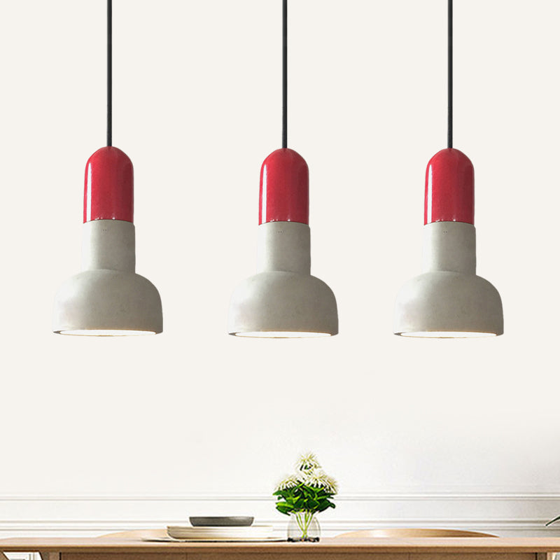 Dome Restaurant Pendant Light Fixture Industrial Cement 1 Light Grey and Red/Black/Wood Ceiling Lamp