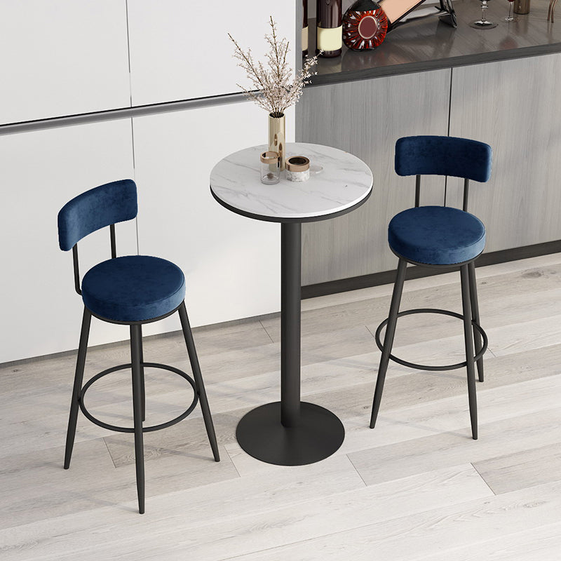 Modern Round Bar Table Set 1/3 Pcs Stone Top Bar Table and Leather Upholstered Stools