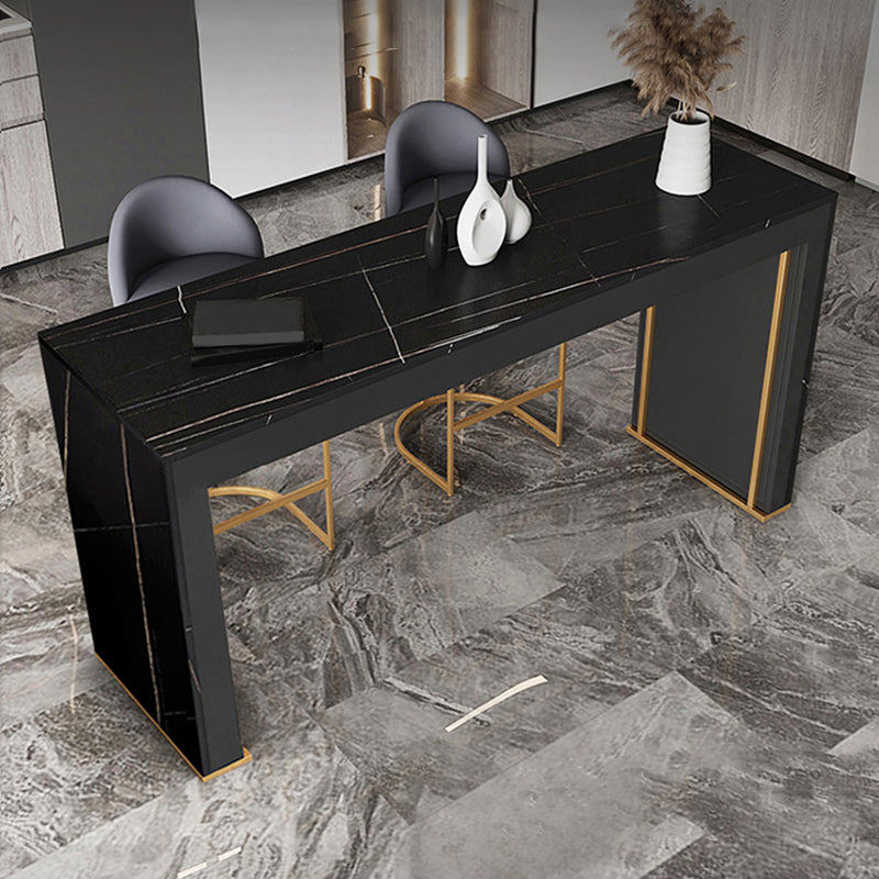 Modern Bar Pub Table Set 1/3 Pcs  Rectangle Stone Top Bar Table and Upholstered Stools