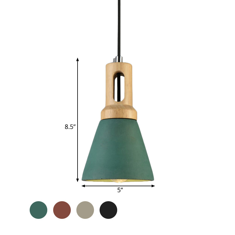 1-Light Ciment suspendu suspension du pendentif vintage noir / gris / rouge et en bois de la barre de cloche en bois