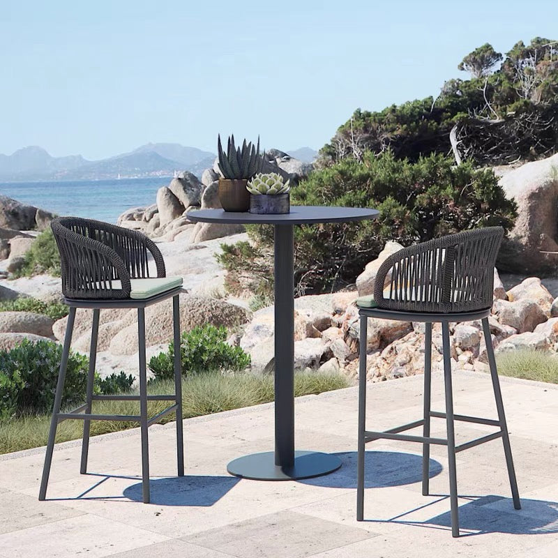 Tropical Outdoor Bistro Chairs Rattan With Arm Aluminum Patio Dining Chair