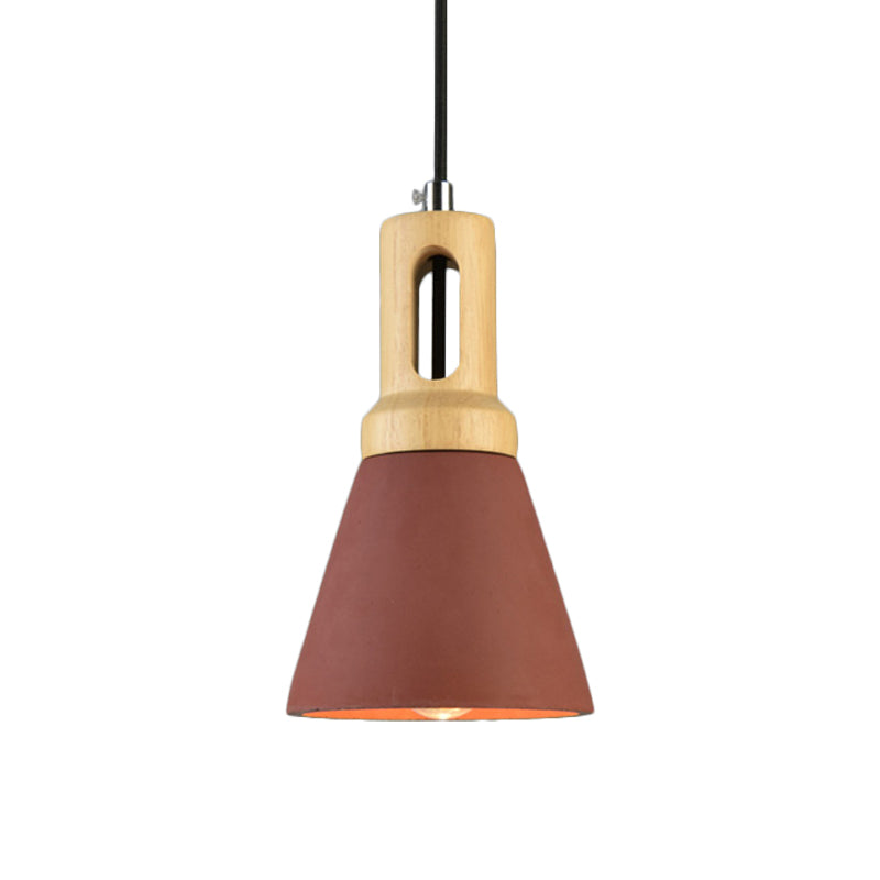 1-Light Ciment suspendu suspension du pendentif vintage noir / gris / rouge et en bois de la barre de cloche en bois