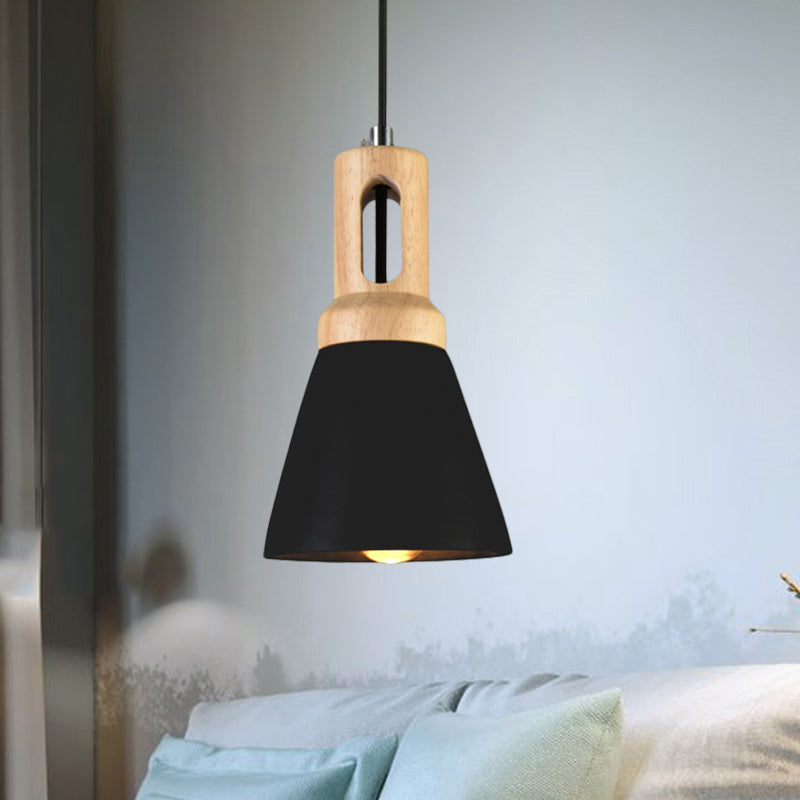 1-Light Cement Hanging Lighting Vintage Black/Grey/Red and Wood Bell Bar Ceiling Pendant Lamp