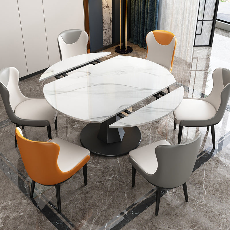 Modern Pedestal Dining Table Stone Top Dining Table with Leaf Extension
