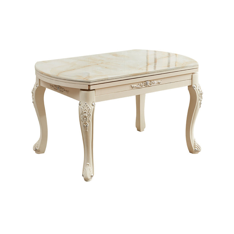Faux Marble Dining Table Round 4 Legs Dining Site Table with Drop-Leaf