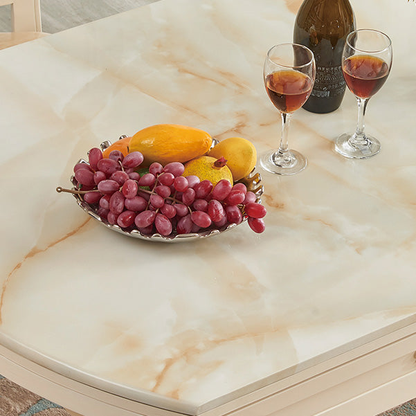 Faux Marble Dining Table Round 4 Legs Dining Site Table with Drop-Leaf