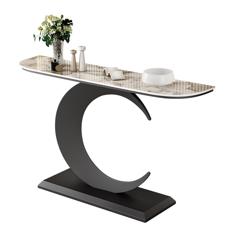 Stone Half Moon Console Table 1 Shelf 31.5" Tall End Table with Abstract Base