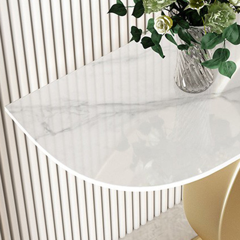 Stone Half Moon Console Table 1 Shelf 31.5" Tall End Table with Abstract Base