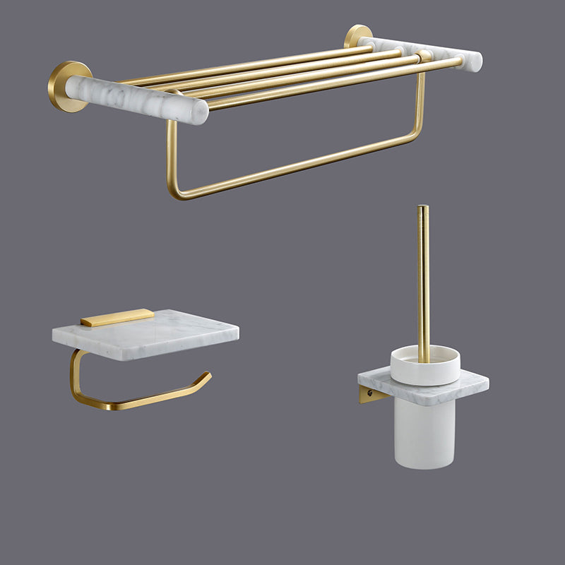 Modern Golden Bath Hardware Set Brass& Marble Bathroom Accessory Kit