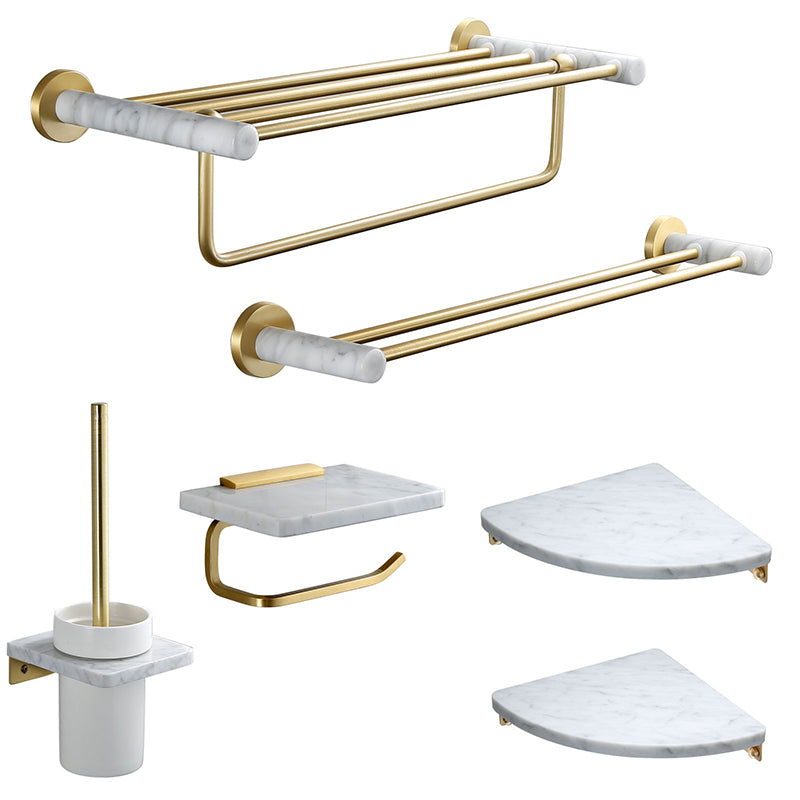 Modern Golden Bath Hardware Set Brass& Marble Bathroom Accessory Kit