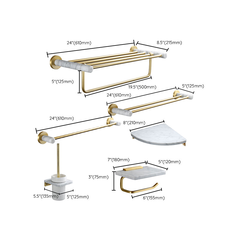 Modern Golden Bath Hardware Set Brass& Marble Bathroom Accessory Kit