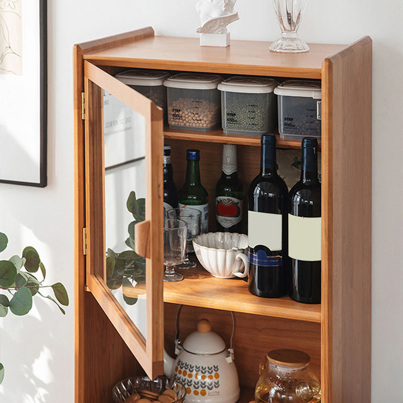 Glass Paned Cabinet Brown Pine and Cherry Accent Cabinet with Doors