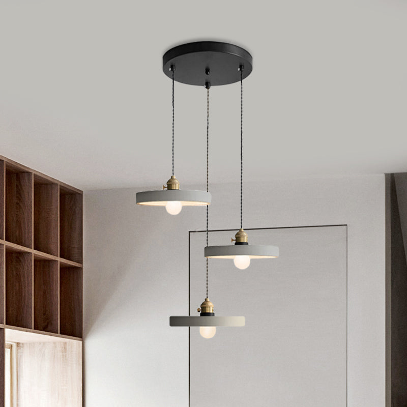 Grey 3 Heads Multi Ceiling Light Industrial Cement Cone/Bell/Drum Pendant Lamp Fixture, 3"/5"/6" H