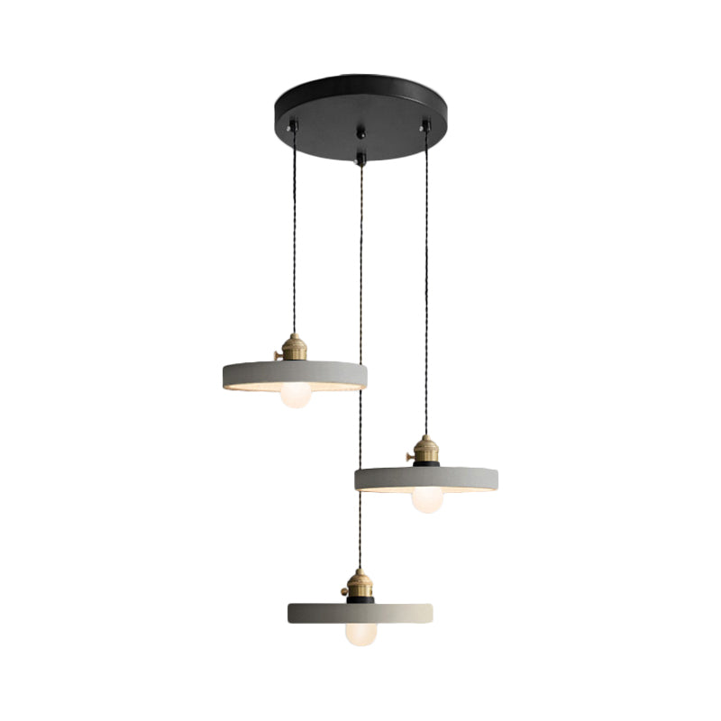 Grey 3 Heads Multi Ceiling Light Industrial Cement Cone/Bell/Drum Pendant Lamp Fixture, 3"/5"/6" H