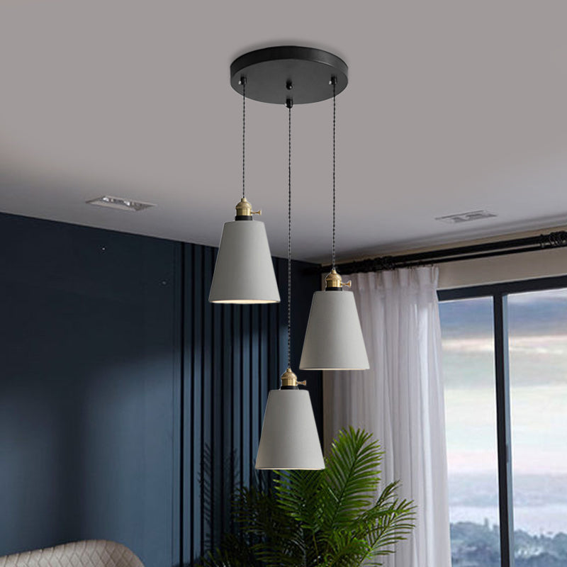 Grey 3 Heads Multi Ceiling Light Industrial Cement Cone/Bell/Drum Pendant Lamp Fixture, 3"/5"/6" H