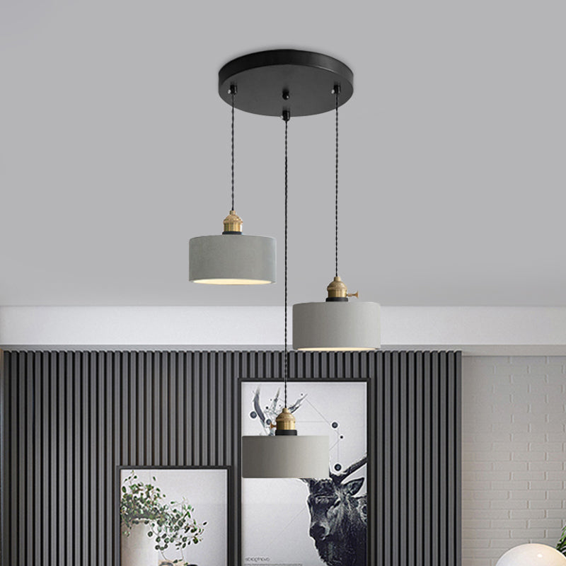 Grey 3 Heads Multi Ceiling Light Industrial Cement Cone/Bell/Drum Pendant Lamp Fixture, 3"/5"/6" H