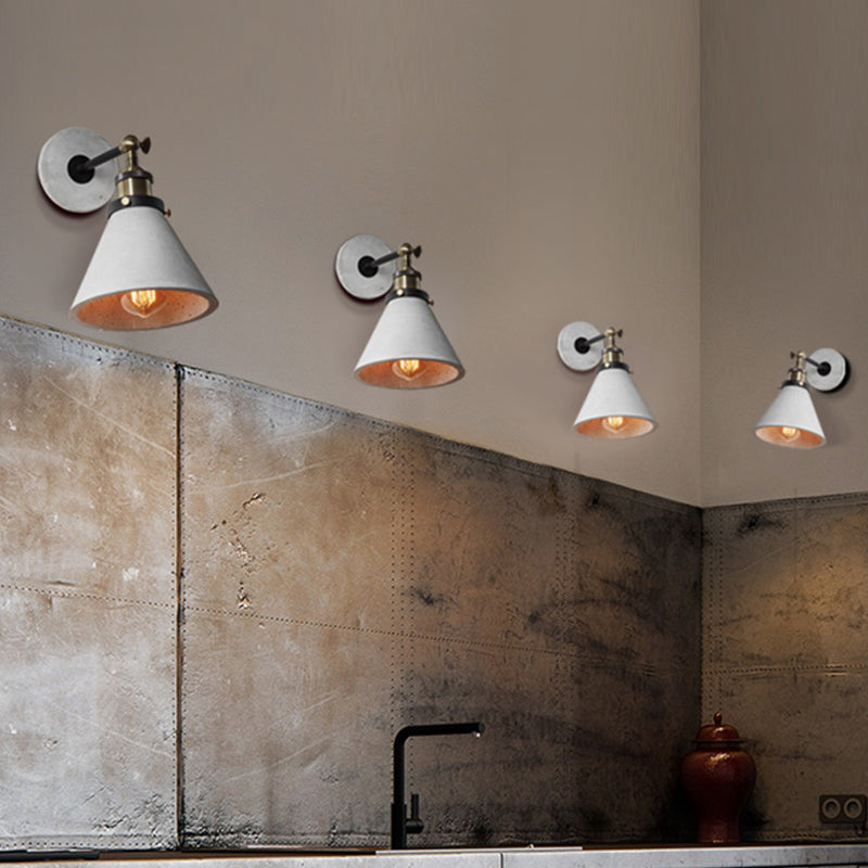 Grey Cone/Bowl/Dome Wall Light Sconce Vintage Cement 1 Light Kitchen Rotatable Wall Mounted Lamp