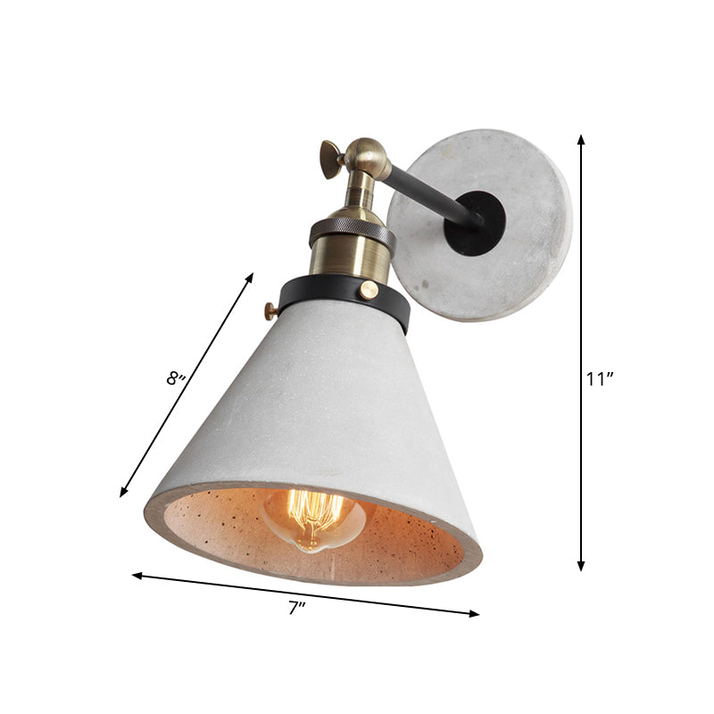 Grey Cone/Bowl/Dome Wall Light Sconce Vintage Cement 1 Light Kitchen Rotatable Wall Mounted Lamp