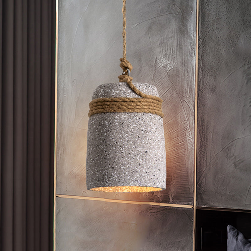 Cement Bell Pendant Lighting Antiqued 1 Bulb Restaurant Ceiling Lamp in Black/Grey/White with Rope Rod