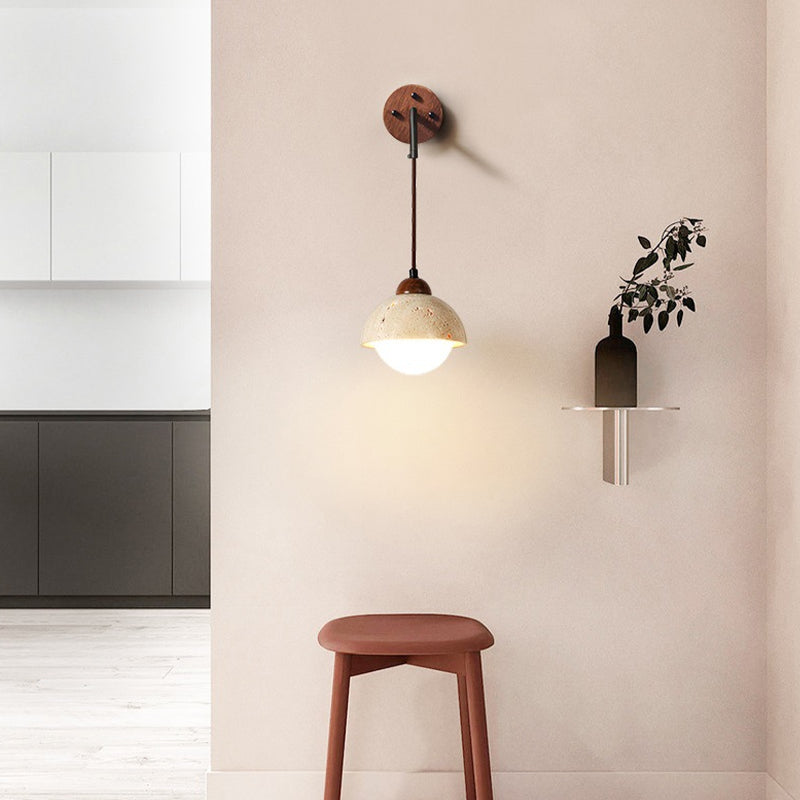 Modern Style Wall Lamp Wooden Wall Mount Lamp with Stone Shade for Bedroom