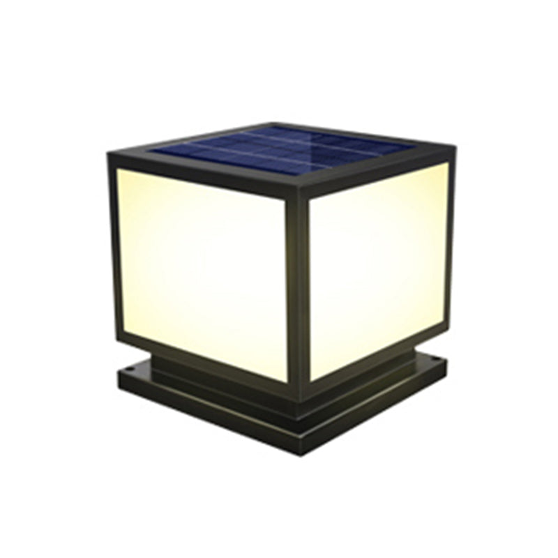 Square Shape Metal Outdoor Lamp Modern Style 1 Light Solar Pillar Lights in Black
