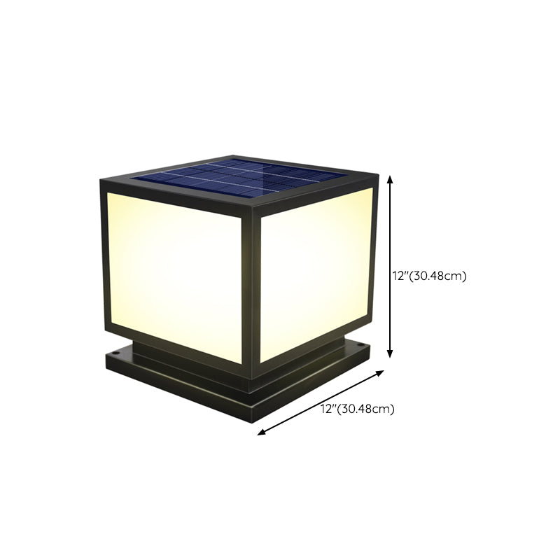 Square Shape Metal Outdoor Lamp Modern Style 1 Light Solar Pillar Lights in Black