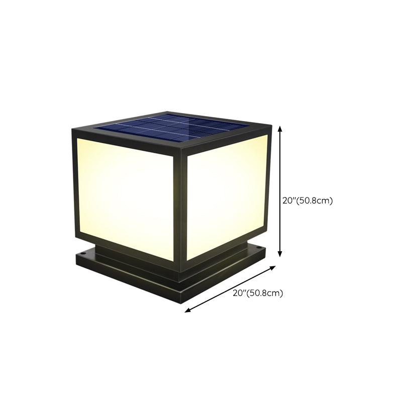 Square Shape Metal Outdoor Lamp Modern Style 1 Light Solar Pillar Lights in Black