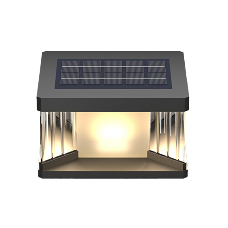 Square Shape Metal Outdoor Lamp Modern Style 1 Light Solar Pillar Light in Black