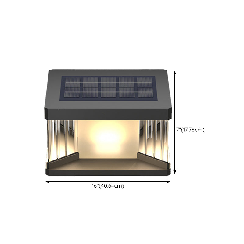 Square Shape Metal Outdoor Lamp Modern Style 1 Light Solar Pillar Light in Black