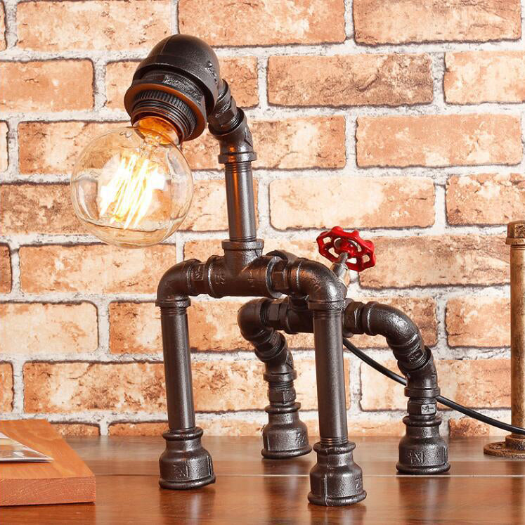 Lámpara de mesa para perros de 1 linda con tubería de agua Black/Bronze Iluminación de mesa de hierro forjado para restaurante