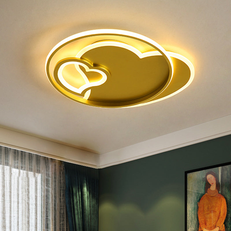 LED Living Room Ceiling Lamp Contemporary Gold Finish Flush Mount Fixture with Star/Loving Heart Acrylic Shade