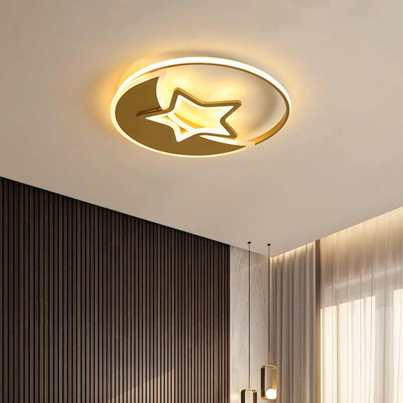 LED Living Room Ceiling Lamp Contemporary Gold Finish Flush Mount Fixture with Star/Loving Heart Acrylic Shade