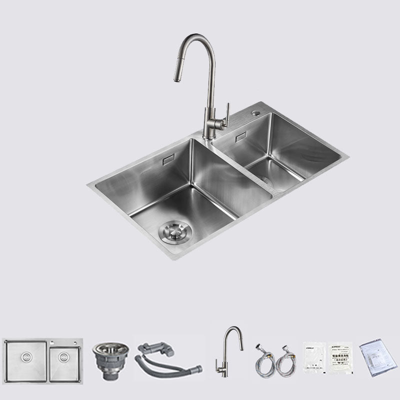 Stainless Steel Kitchen Sink Double Bowl Kitchen Sink with Drain Assembly