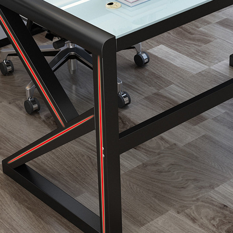 Modern Glass Top Computer Desk 29.53 Inch Tall Gaming Desk with Steel