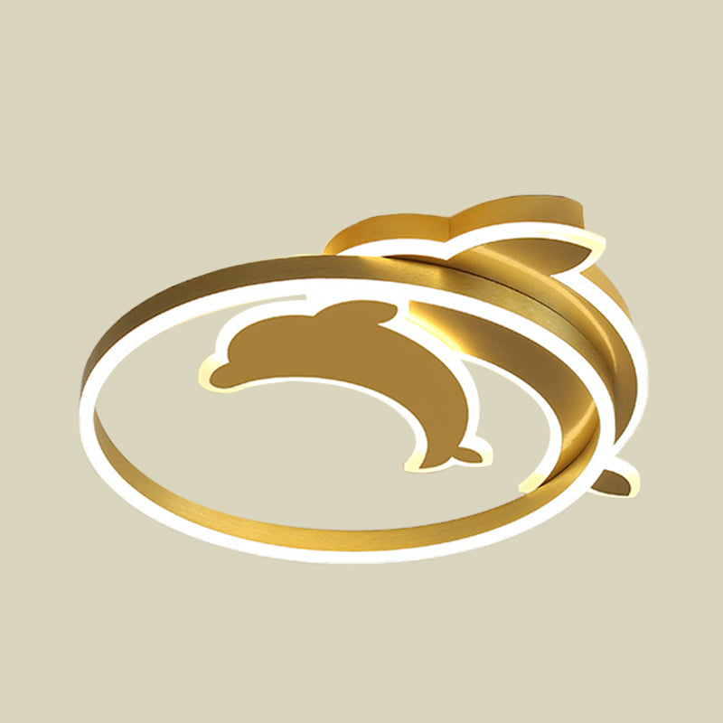 Gold/Coffee Dolphin Flush Ceiling Light Contemporary LED Acrylic Flush Mount Lighting Fixture for Bedroom
