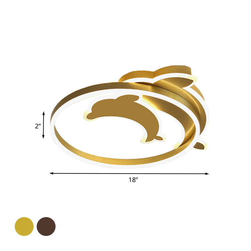 Gold/Coffee Dolphin Flush Ceiling Light Contemporary LED Acrylic Flush Mount Lighting Fixture for Bedroom