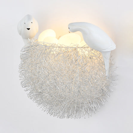 Luce di pannelli nido per uccelli animali con piccione e lampada da parete in alluminio uova in bianco per la camera da letto dei bambini