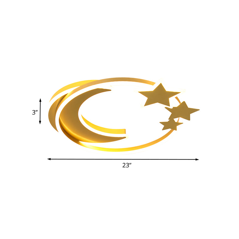 Modern Moon and Star Ceiling Flush Acrylic LED Bedroom Flush Mount Lighting in Gold