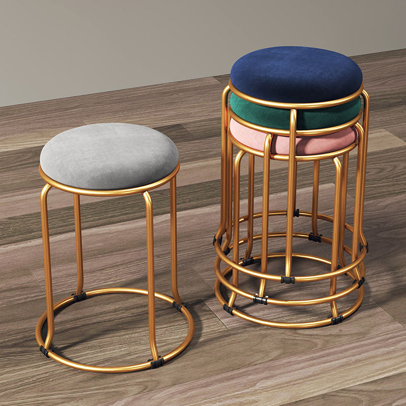Glam Round Chair Ottoman Plain Velvet Metal Frame Scratch Sherpa Pouf