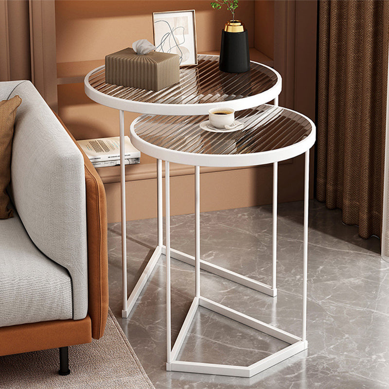 Minimalism Coffee Table Set Glass Round 2-Piece Coffee Cocktail Table
