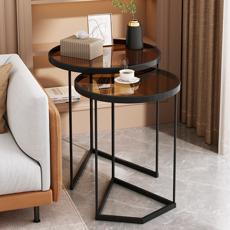 Minimalism Coffee Table Set Glass Round 2-Piece Coffee Cocktail Table